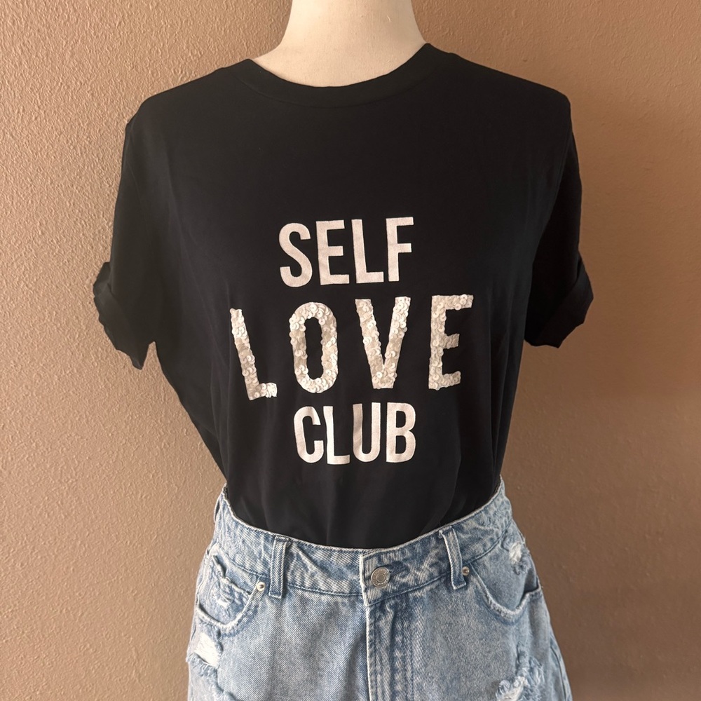 Self Love Club Sequin Graphic Tee - Black size 12